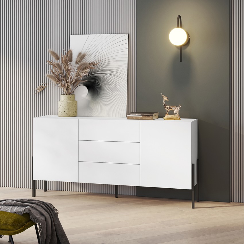 Madia credenza sala da pranzo moderna 2 ante 3 cassetti bianco Ducey Promozione Madia credenza sala da pranzo moderna 2 ante 3 cassetti bianco Ducey Promozione