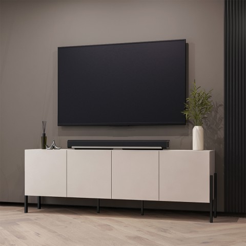 Mobile porta TV soggiorno 4 ante beige design moderno 200x40x69cm Givre Promozione
