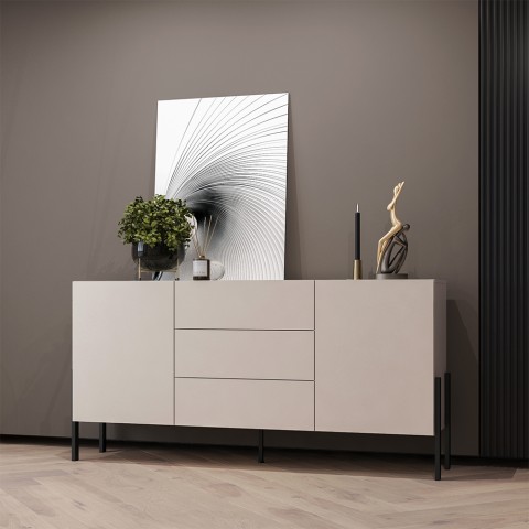 Buffet cuisine salon moderne beige 3 tiroirs 2 portes 184x40x89cm Sibel Promotion