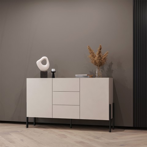 Buffet de cuisine salon 3 tiroirs 2 portes beige 154x40x89cm Autrey Promotion