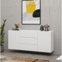 Credenza soggiorno bianca moderna 3 cassetti 2 ante 140x35x63cm Mehdi Sconti