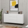 Credenza soggiorno bianca moderna 3 cassetti 2 ante 140x35x63cm Mehdi Sconti