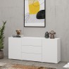 Credenza soggiorno bianca moderna 3 cassetti 2 ante 140x35x63cm Mehdi Promozione