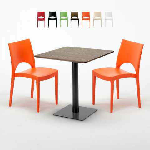 Tavolino Quadrato 70x70 cm Effetto Legno con 2 Sedie Colorate Paris Melon Promozione