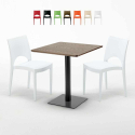 Quadratisch Tisch Holzeffekt 70x70 cm mit 2 Bunten Stühlen Paris Melon Angebot