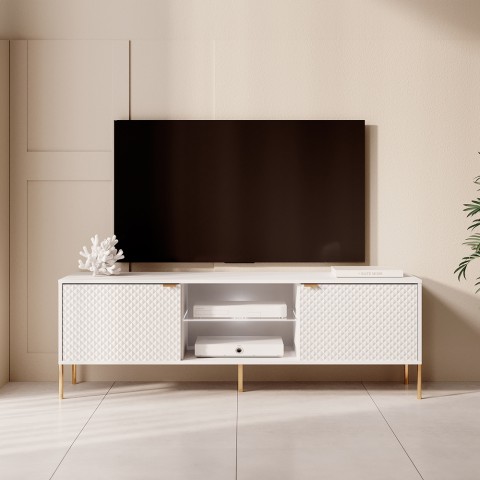 Mobile TV soggiorno design moderno 160cm bianco 2 ante luce LED Sancy Promozione