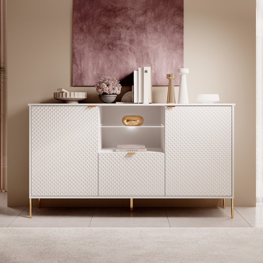 Mobile credenza moderna bianca 3 ante luce LED soggiorno cucina Sandani Promozione Mobile credenza moderna bianca 3 ante luce LED soggiorno cucina Sandani Promozione