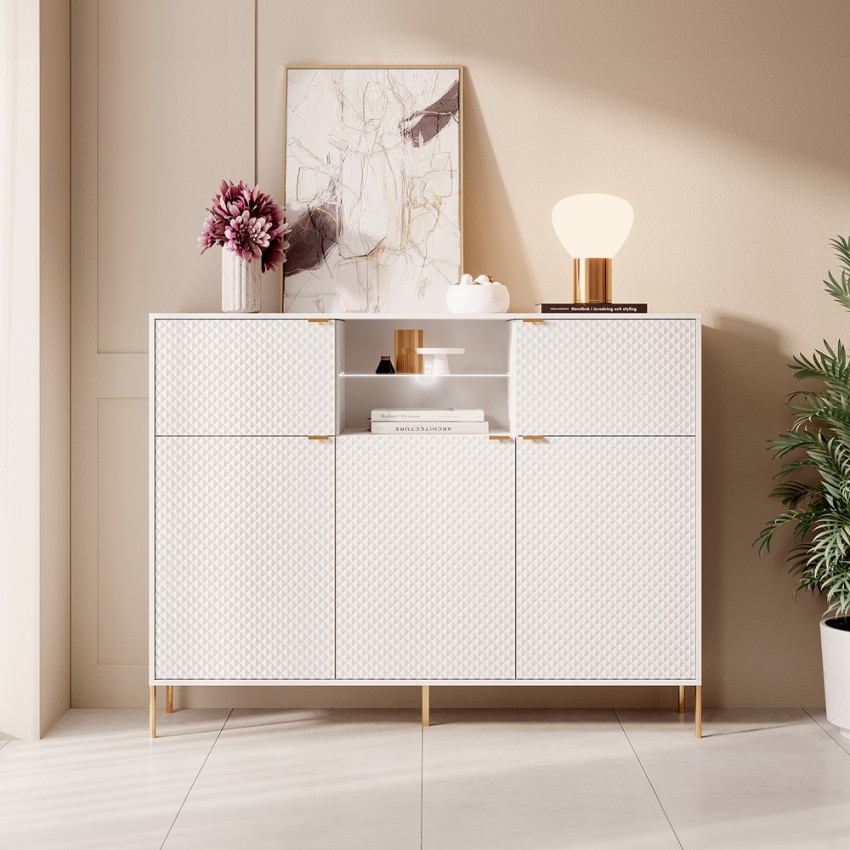 Madia alta credenza moderna cucina soggiorno bianca dorata Breteny Promozione Madia alta credenza moderna cucina soggiorno bianca dorata Breteny Promozione