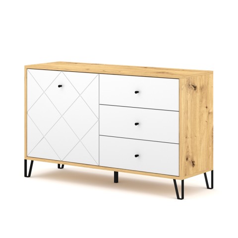 Credenza cucina moderna 120cm legno rovere anta 3 cassetti bianco Gwen Promozione