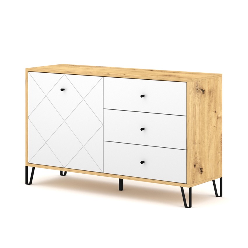Credenza cucina moderna 120cm legno rovere anta 3 cassetti bianco Gwen Promozione Credenza cucina moderna 120cm legno rovere anta 3 cassetti bianco Gwen Promozione