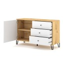 Credenza cucina moderna 120cm legno rovere anta 3 cassetti bianco Gwen Saldi