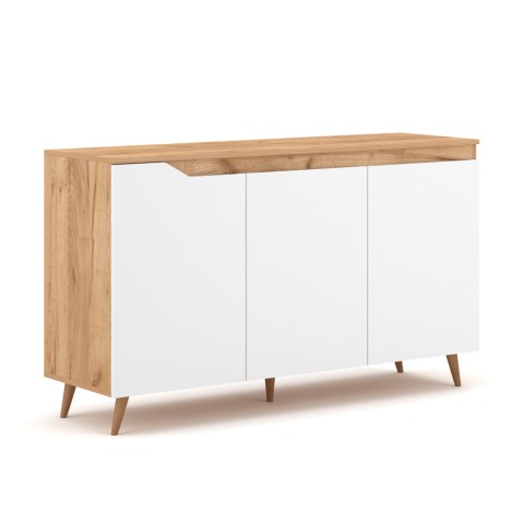 Credenza soggiorno 140cm moderna in legno 3 ante bianco scandinavo Talon Promozione