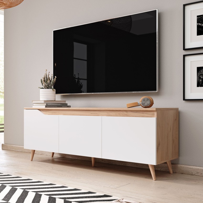 Mobile TV moderno 140cm scandinavo in legno 3 ante bianco opaco Muriel Promozione Mobile TV moderno 140cm scandinavo in legno 3 ante bianco opaco Muriel Promozione
