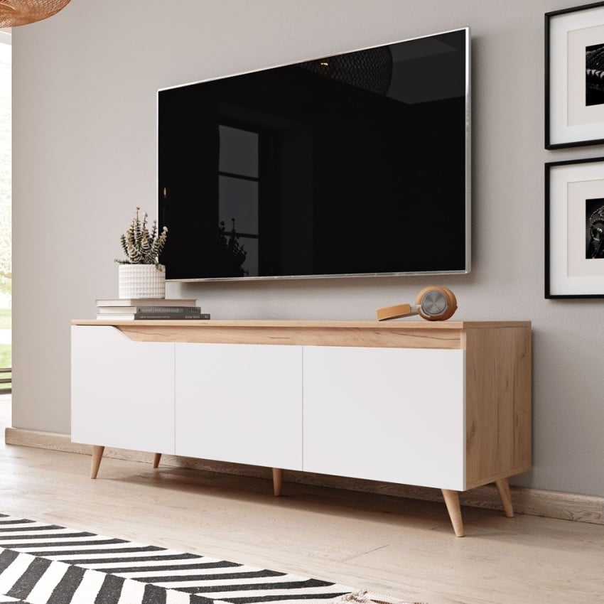 Moderner skandinavischer 140cm Holz-TV-Schrank 3 Türen matt weiß Muriel Aktion Moderner skandinavischer 140cm Holz-TV-Schrank 3 Türen matt weiß Muriel Aktion
