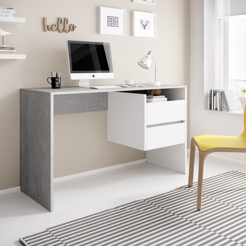 Bureau design 2 tiroirs blanc moderne gris Riley Promotion Bureau design 2 tiroirs blanc moderne gris Riley Promotion