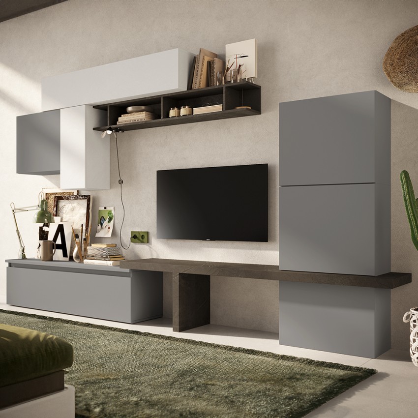 Parete attrezzata tv moderna soggiorno bianca grigia nera Infinity 06 Promozione Parete attrezzata tv moderna soggiorno bianca grigia nera Infinity 06 Promozione