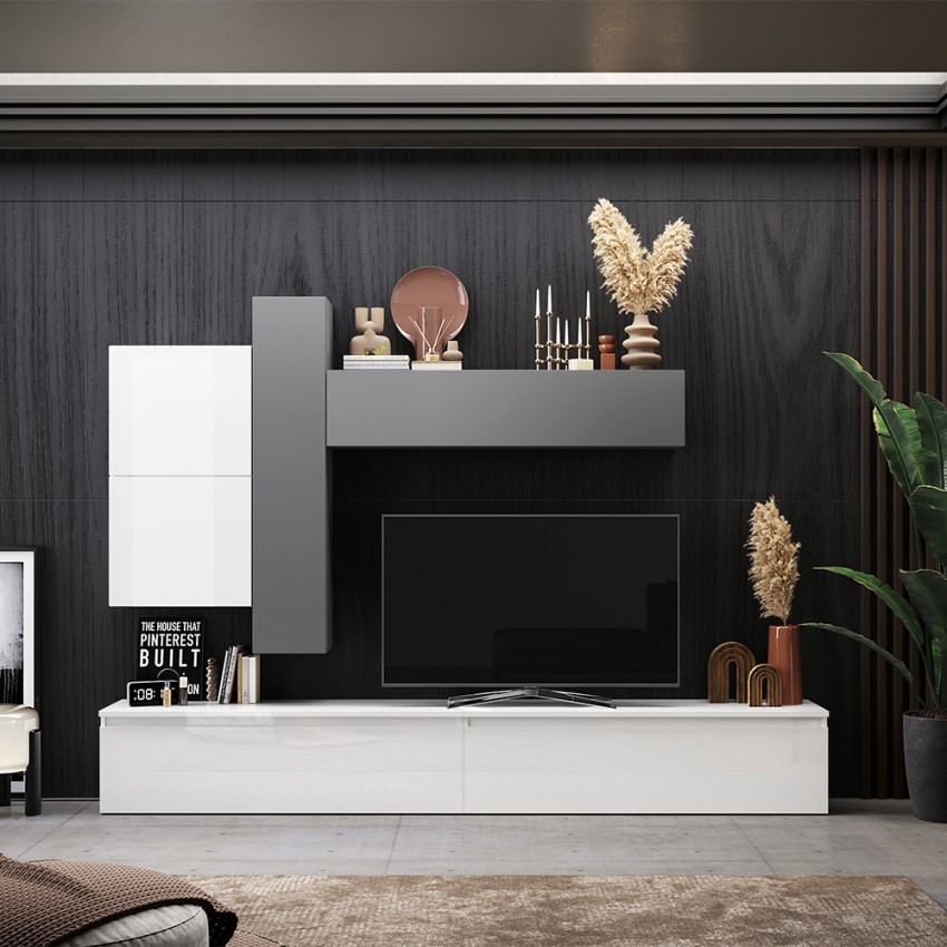 Parete attrezzata salotto contemporanea design bianca grigia Infinity 07 Promozione Parete attrezzata salotto contemporanea design bianca grigia Infinity 07 Promozione