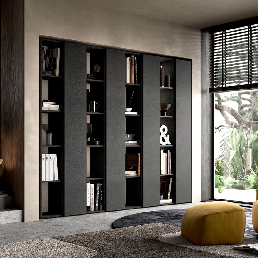 Libreria a parete aperta soggiorno design moderno nera Infinity 11 Promozione Libreria a parete aperta soggiorno design moderno nera Infinity 11 Promozione
