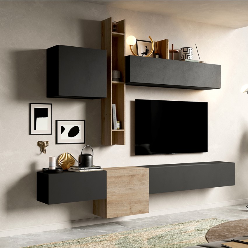 Ensemble mural suspendu design moderne en bois gris Infinity 12A Promotion Ensemble mural suspendu design moderne en bois gris Infinity 12A Promotion