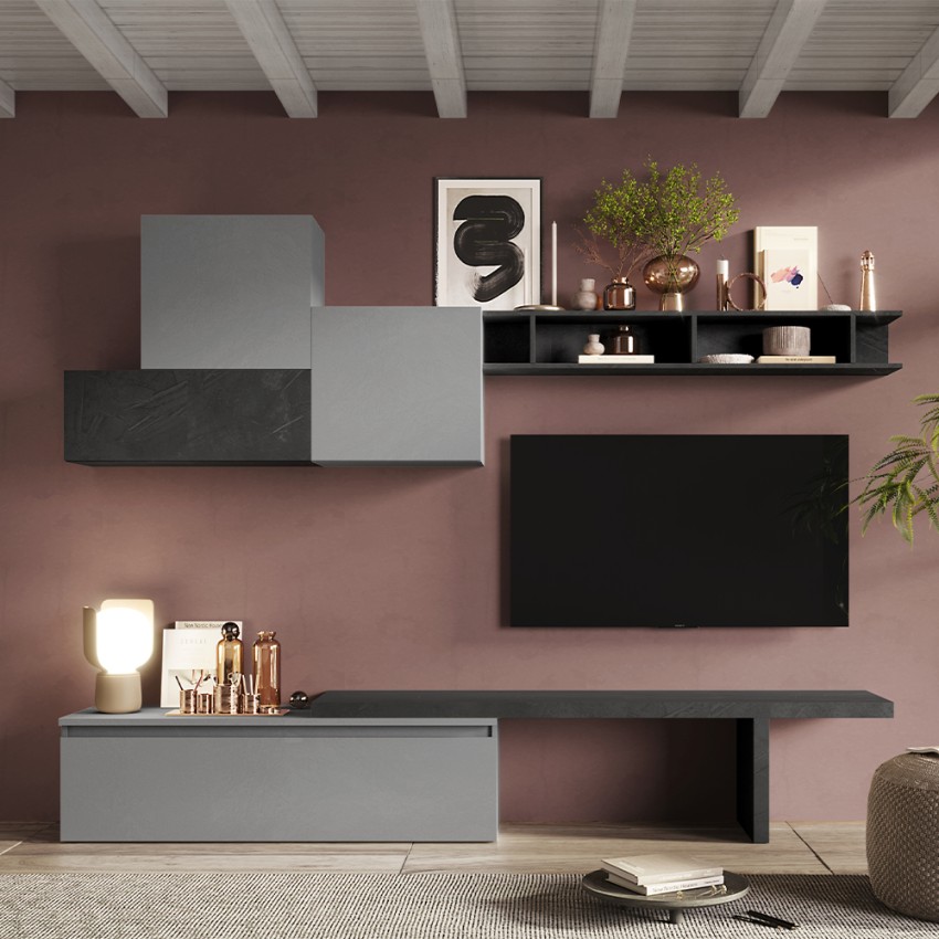 Parete attrezzata moderna grigio nero mobili sospesi mensola Infinity 15 Promozione Parete attrezzata moderna grigio nero mobili sospesi mensola Infinity 15 Promozione