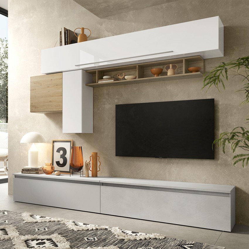 Modernes TV-Wandregal weiß glänzend Holzregal Infinity 17 Aktion Modernes TV-Wandregal weiß glänzend Holzregal Infinity 17 Aktion