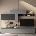 Parete attrezzata salotto design moderno grigia mensola nera Infinity 23 Promozione