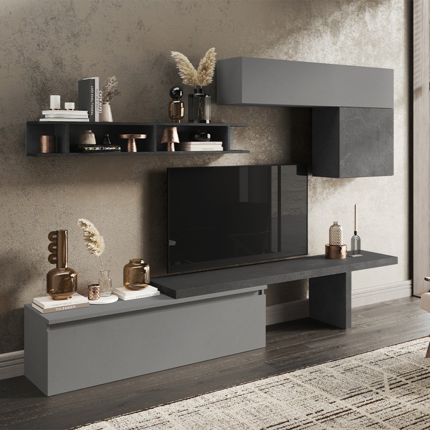 Parete attrezzata contemporanea grigia mobili sospesi mensola Infinity 25 Promozione Parete attrezzata contemporanea grigia mobili sospesi mensola Infinity 25 Promozione