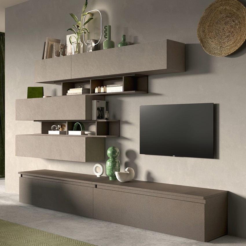 Wohnwand mit TV-Regalen aus Holz, hängende Möbel Infinity 26 Verkauf Wohnwand mit TV-Regalen aus Holz, hängende Möbel Infinity 26 Verkauf