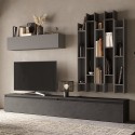 Parete attrezzata con libreria moderna grigio mobile tv nero Infinity 30 Promozione