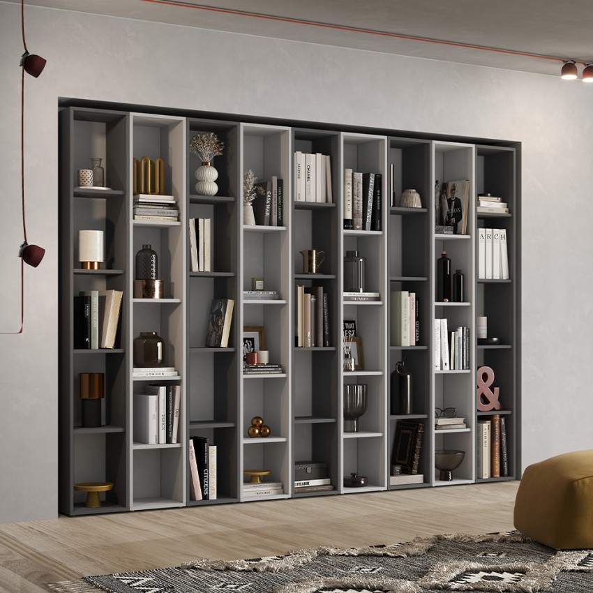 Libreria design a parete soggiorno moderno bianco nero Infinity 35 Promozione Libreria design a parete soggiorno moderno bianco nero Infinity 35 Promozione