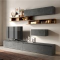 Parete attrezzata tv salotto moderno grigio mensole in legno Infinity 39 Promozione
