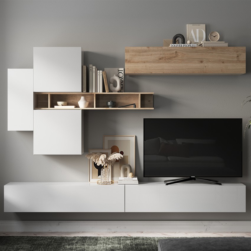 Moderne Hängende TV-Wand Infinity 44 mit Holzregal Aktion Moderne Hängende TV-Wand Infinity 44 mit Holzregal Aktion