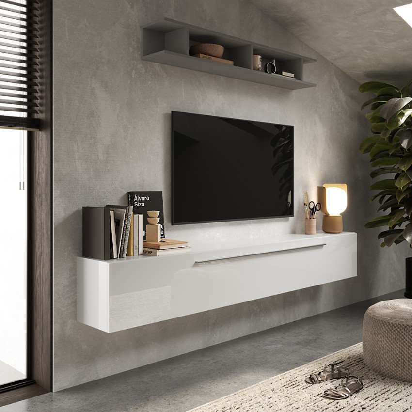 Parete attrezzata mobile tv sospeso moderno bianco mensola Infinity 48 Promozione Parete attrezzata mobile tv sospeso moderno bianco mensola Infinity 48 Promozione