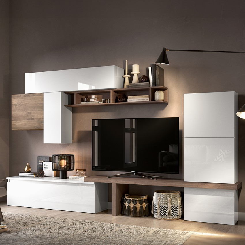 Meuble mural TV bois suspendu noir blanc Infinity 46 Promotion Meuble mural TV bois suspendu noir blanc Infinity 46 Promotion