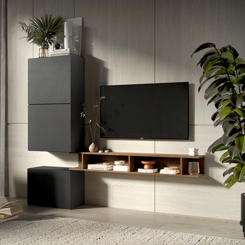 Ensemble mural design moderne meuble TV suspendu en bois Infinity 51 Promotion Ensemble mural design moderne meuble TV suspendu en bois Infinity 51 Promotion