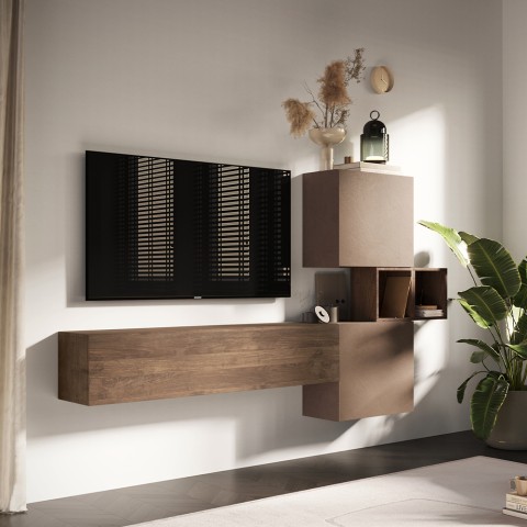 Paroi équipée suspendue salon moderne meubles en bois Infinity 53 Promotion