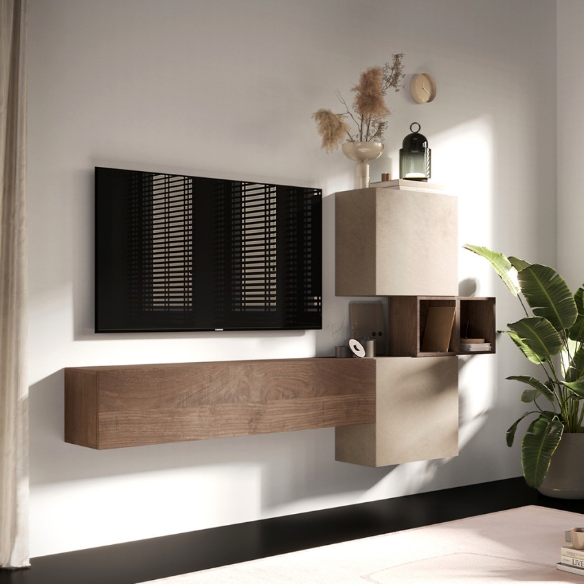 Ensemble mural suspendu moderne pour salon en bois Infinity 53 Vente Ensemble mural suspendu moderne pour salon en bois Infinity 53 Vente