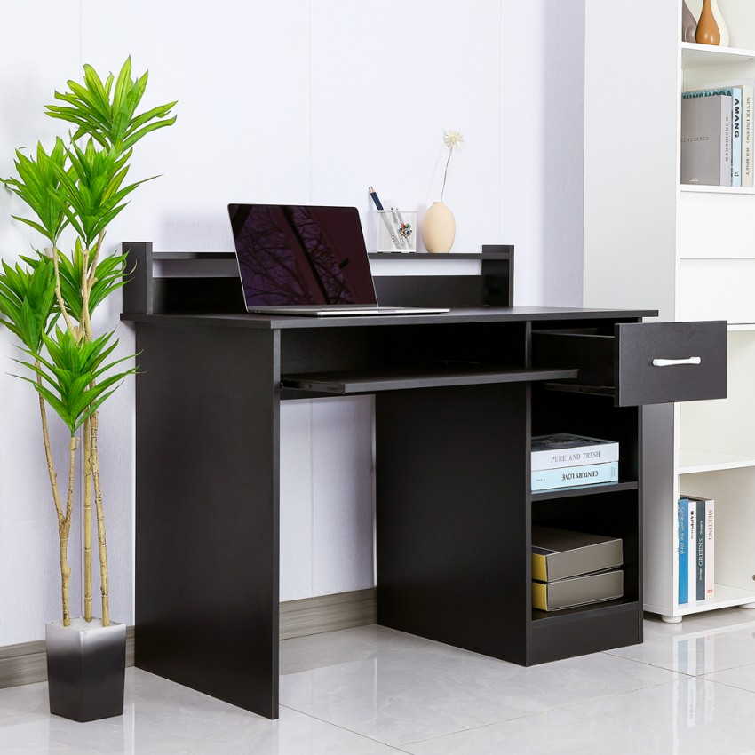Schwarzer platzsparender Büroschreibtisch mit Schublade und Aufsatz Drums Dark Aktion Schwarzer platzsparender Büroschreibtisch mit Schublade und Aufsatz Drums Dark Aktion