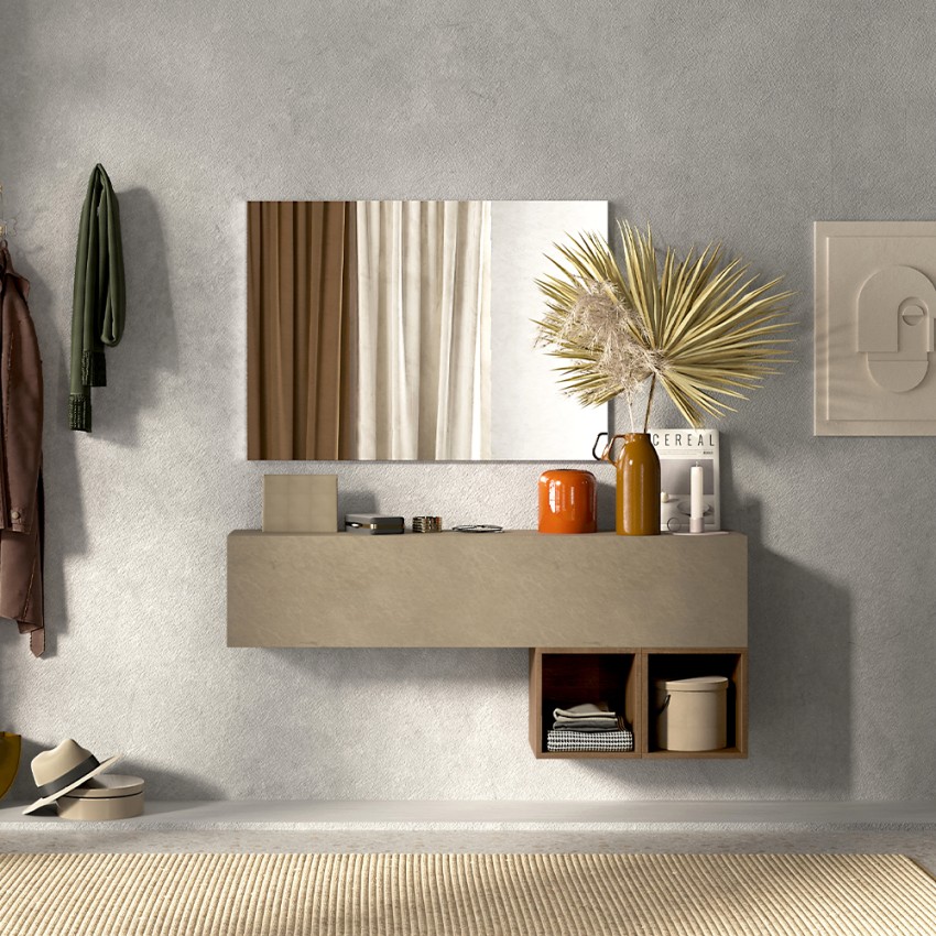 Moderne schwebende Eingangsmöbel mit Holzablage Infinity 55 Aktion Moderne schwebende Eingangsmöbel mit Holzablage Infinity 55 Aktion
