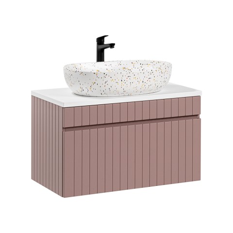Meuble de salle de bain suspendu 80x46 lavabo d'appui rose et blanc Lili 80 Promotion