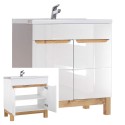 Mobile bagno a terra con lavabo specchio armadio bianco e legno Bali Stock