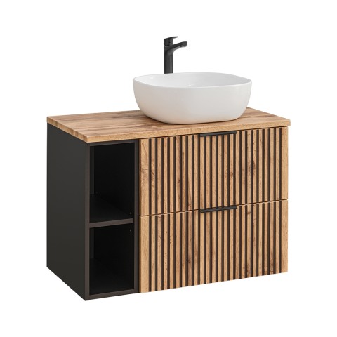 Mobile bagno cannettato sospeso legno lavabo da appoggio ceramica Xilo Promozione