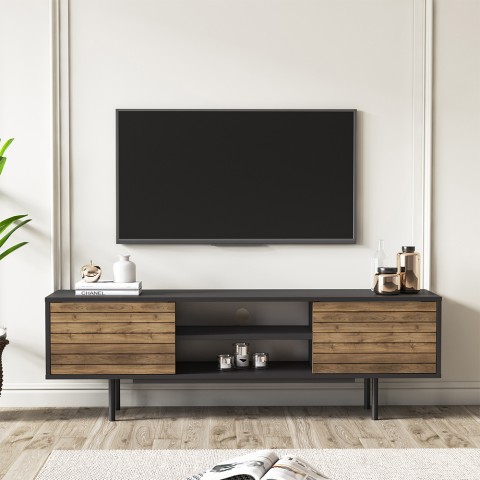 Mobile porta TV design moderno nero ante in legno 160x35x52cm Colosseo Promozione