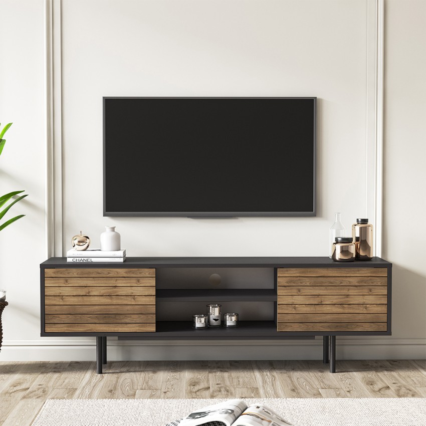 Mobile porta TV design moderno nero ante in legno 160x35x52cm Colosseo Promozione Mobile porta TV design moderno nero ante in legno 160x35x52cm Colosseo Promozione