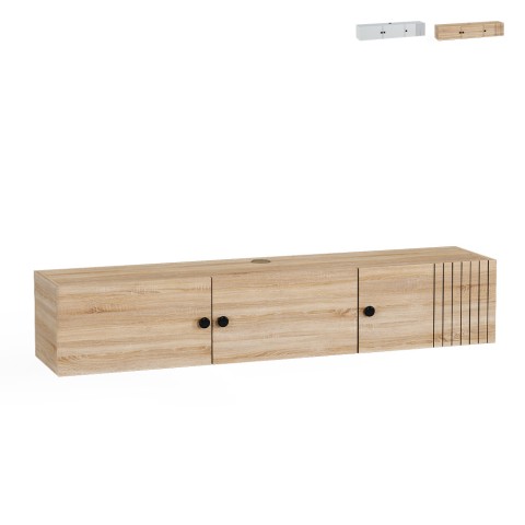 Hängender TV-Schrank aus weißem Holz in modernem Design 150x32x28cm Leo Aktion