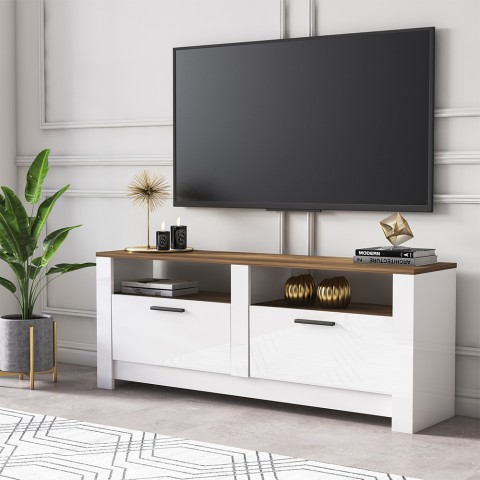 Mobile porta TV soggiorno bianco e legno stile classico 2 ante Grado Promozione