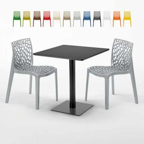 Schwarz Tisch Quadratisch 70x70 cm mit 2 Bunten Stühlen Gruvyer Kiwi Aktion