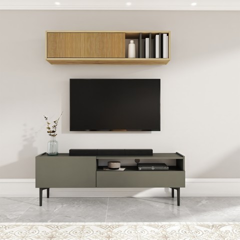 TV-Schrank Wohnzimmer minimal modernes Design schwarz 2 Türen 153x35x50cm Leroy Aktion