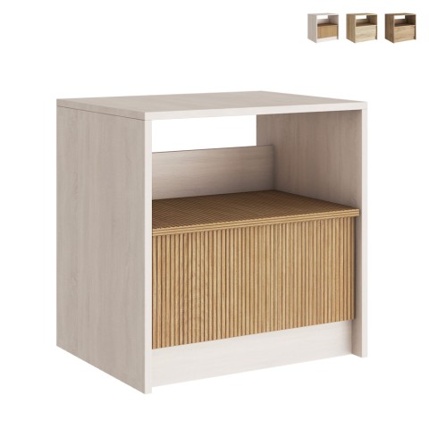 Table de chevet moderne en bois pour chambre à coucher avec tiroir coulissant Odi Promotion