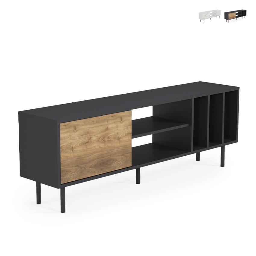 Mobile soggiorno TV moderno 160 cm anta scaffali bianco nero Kostan Promozione Mobile soggiorno TV moderno 160 cm anta scaffali bianco nero Kostan Promozione